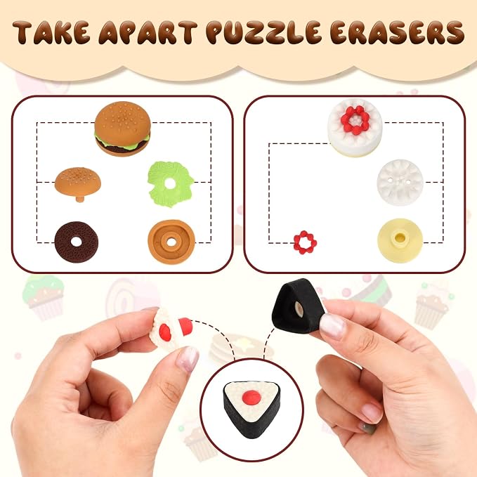 24 Pcs Mini Food Erasers, 3D Fruit Cake Dessert Pencil Erasers, Take Apart - Image 5