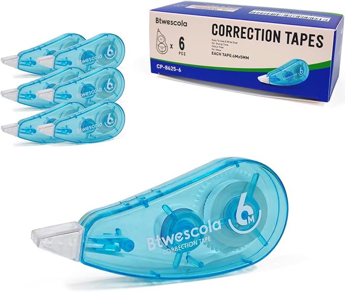 Correction Tape, 19.7 Feet 6-Count Pack Correction Tape by Btwescola