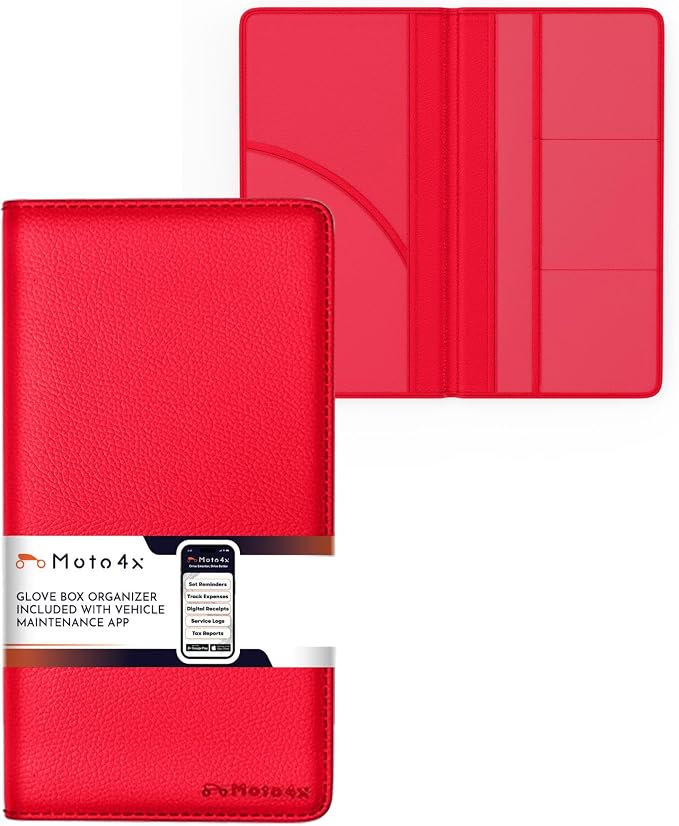 Red Magnetic Shut Premium PU Leather Insurance and Registration Holder by Moto4x