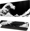 Japanese Sea Wave Large Mouse Pad, Abstract Black Gaming Mousepad, Extended by Siski