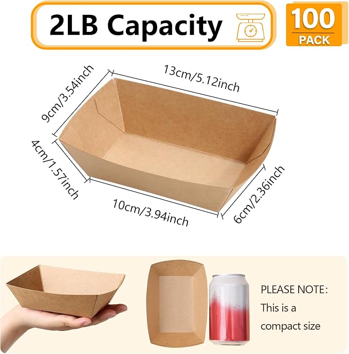 2lb Paper Food Boats, Kraft Paper Food Nacho Trays Disposable Take Out Food - Image 3