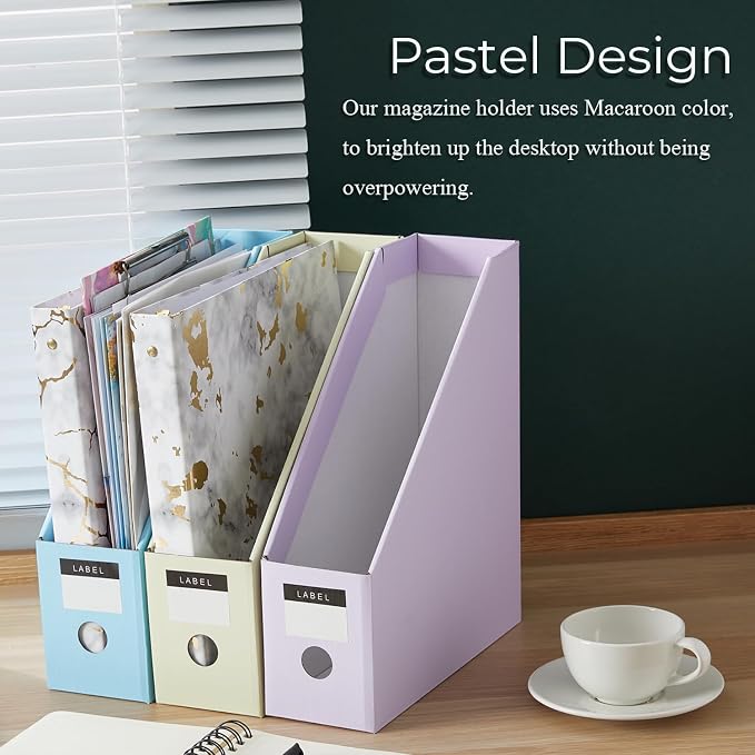 Y YOMA Cardboard File Magazine Holder, Pastel Color, 6 Pack Desktop Binder - Image 2