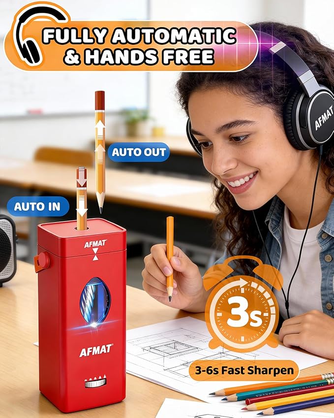 AFMAT Electric Pencil Sharpener, Rechargeable & Cordless, Fully Automatic - Image 2