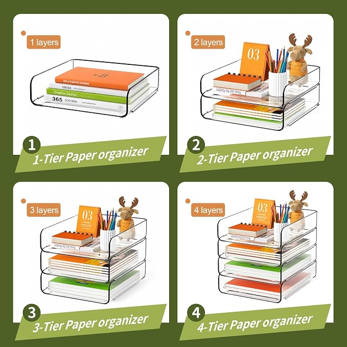 FANXIYQ 4-Tier Acrylic Paper Tray Organizer, A4 Paper, Mail & Paper Storage - Image 6