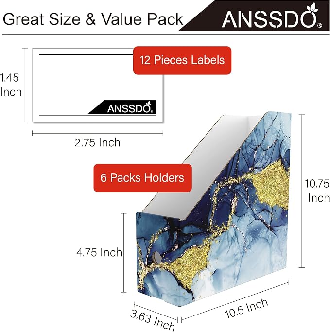 ANSSDO 6 Pack Cardboard Magazine Holder Premium Magazine File Holder Organizer - Image 6
