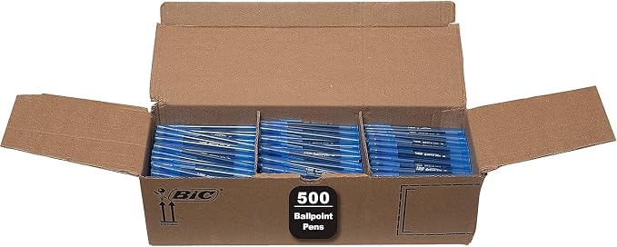 BIC Round Stic Xtra Life Blue Ballpoint Pens, Medium Point, 500-Count Pack of by BIC