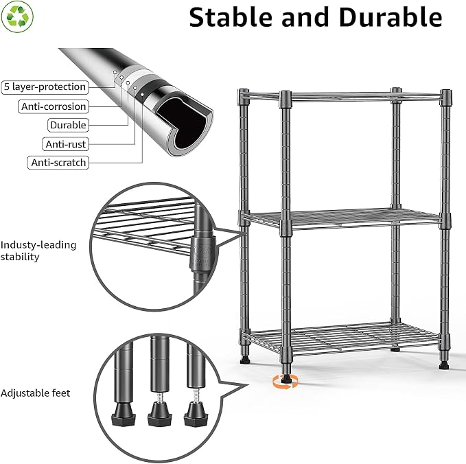 M MZG 450 lbs Steel Storage Shelving 3-Tier Utility Shelving Unit Steel - Image 8