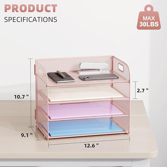 Marbrasse 2 Pack 4 Tier Paper Organizer Letter Tray - Image 3