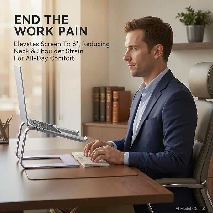 SOUNDANCE Laptop Stand, Aluminum Computer Riser, Ergonomic Laptops Elevator - Image 3