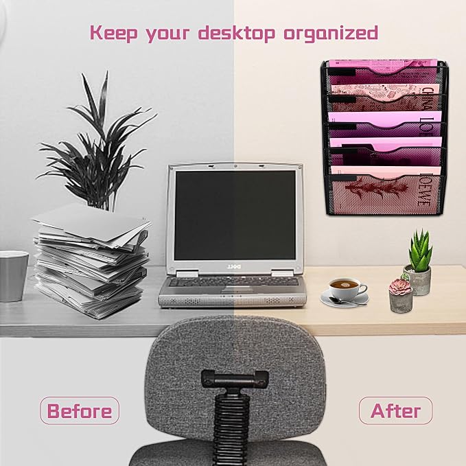 5 Pockets Mesh Wall File Holder Organizer Office Hanging File Folder Magazine - Image 6