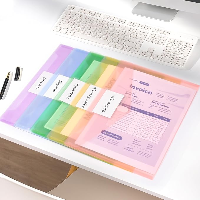 Sooez 5 Packs Plastic Envelopes Plastic File Folders, Fresh Colors - Image 5