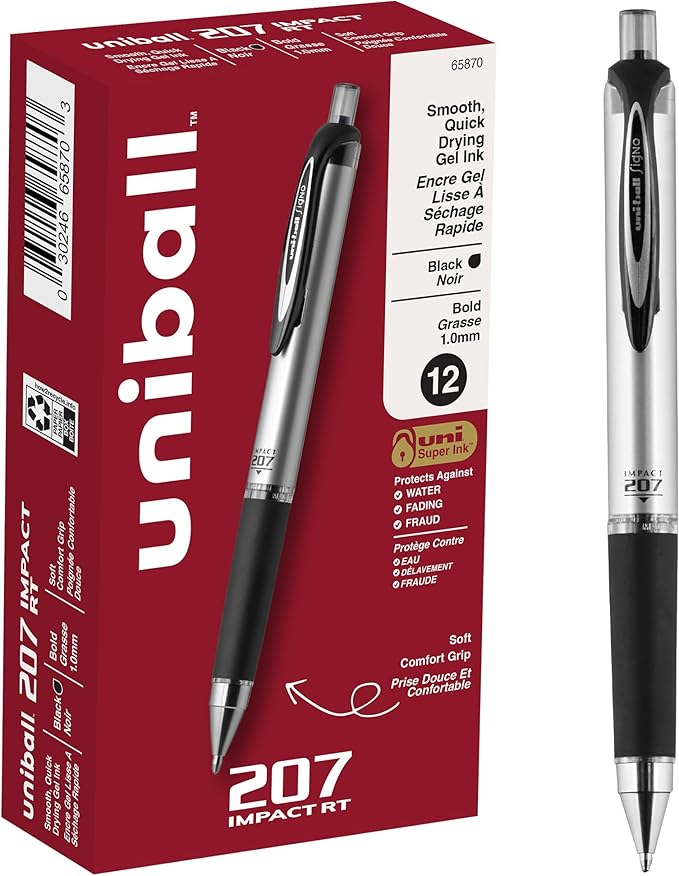 uniball 207 Impact Retractable Gel Pens, Bold Point, 12 Pack by uni-ball
