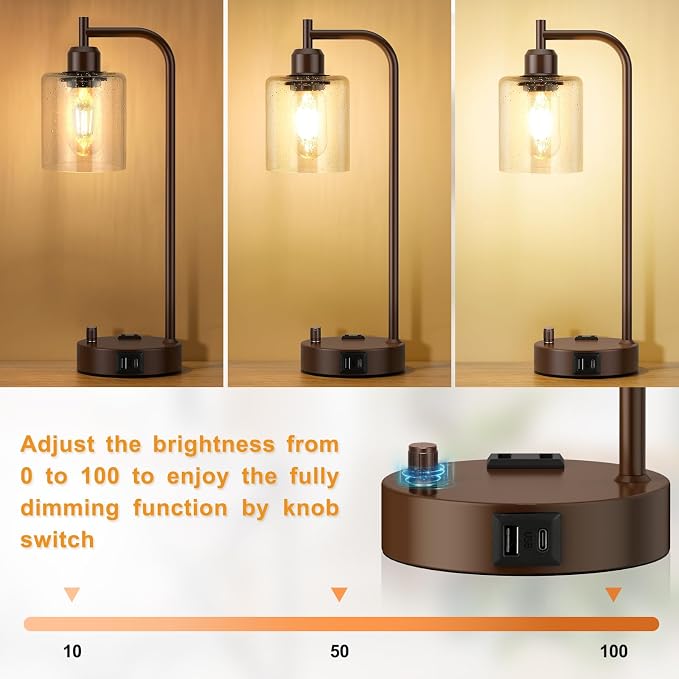 Innqoo Industrial Table Lamps for Bedrooms Set of 2 - Image 2