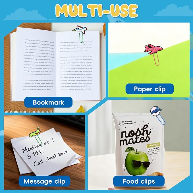30 PCS Airplane Paper Clips Metal Paperclip Large Size Paper Clip Cute Bookmark - Image 5
