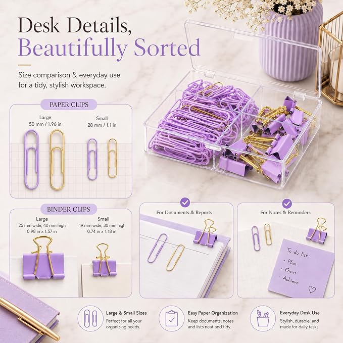 Purple and Gold Paper Clips Binder Clips Set - Image 5