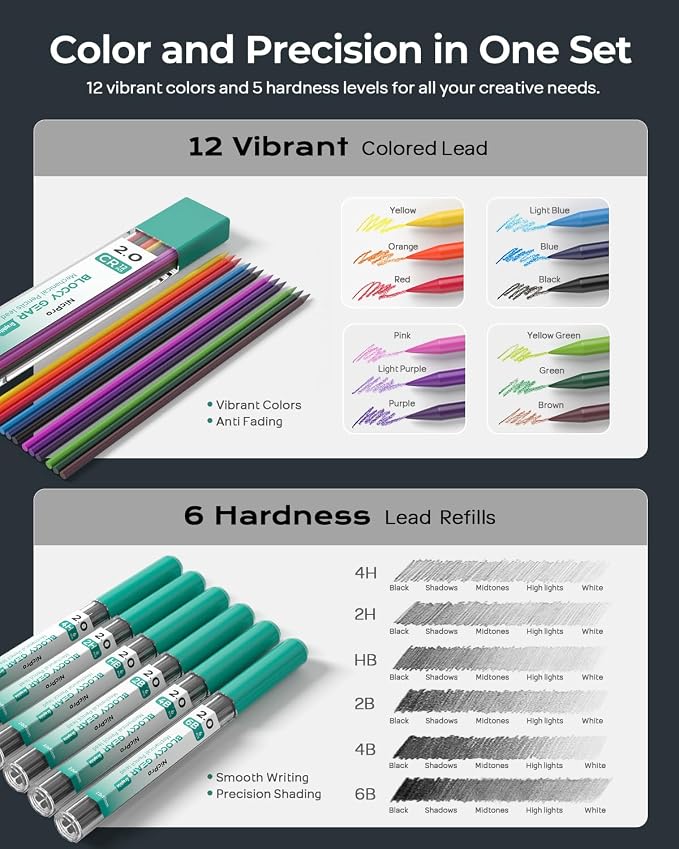 Nicpro 3 Pack Blocky Gear 2.0 mm Metal Mechanical Pencils Set - Image 5