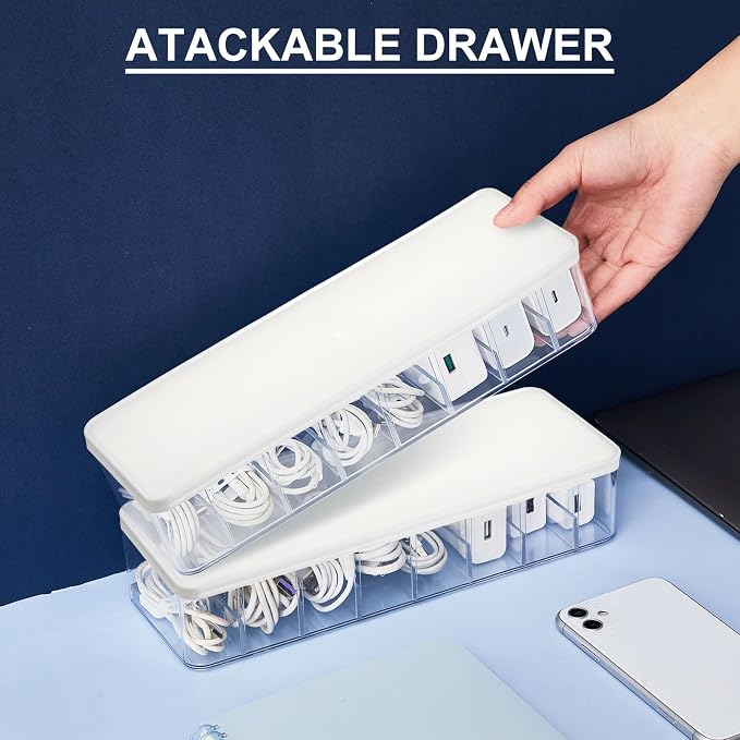 Tatuo 2 Pcs Cord Organizer for Drawer Desktop, Cable Organizer Box - Image 3