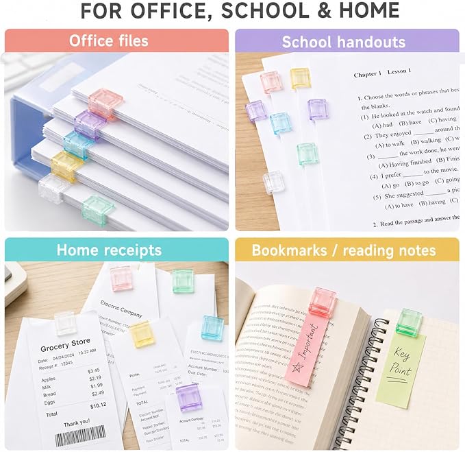 60 PCS Colorful Push Paper Clips, Plastic Slide Binder Clips | Reusable - Image 6