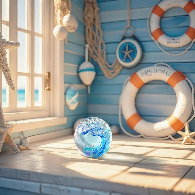 Hand Blown Glass Ocean Wave Paperweight - Image 4