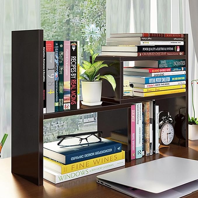 Desktop Shelf Organizer, Adjustable Wood Office Storage Rack, Counter Display - Image 4