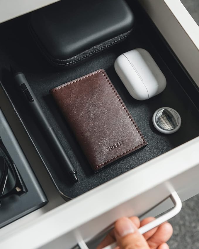 VULKIT Leather Business Card Holder 2 Sided Slim Business Name Card Organizer - Image 6