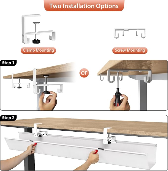 Univivi No Drill Under Desk Cable Management Tray, Clamp/Screw Mount Desk Cable - Image 6