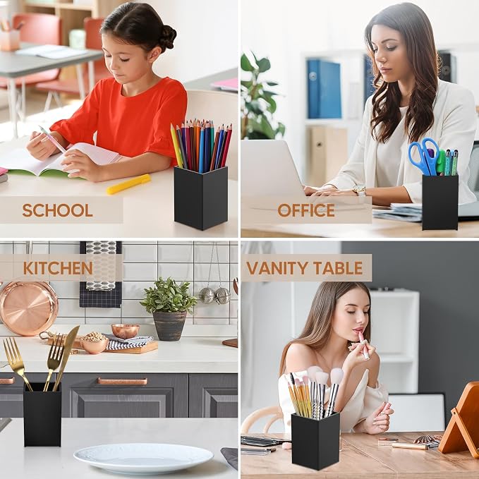 10Pack Black Acrylic Pen Holder, Desktop Pencil Organizer Makeup Brush Holder - Image 7