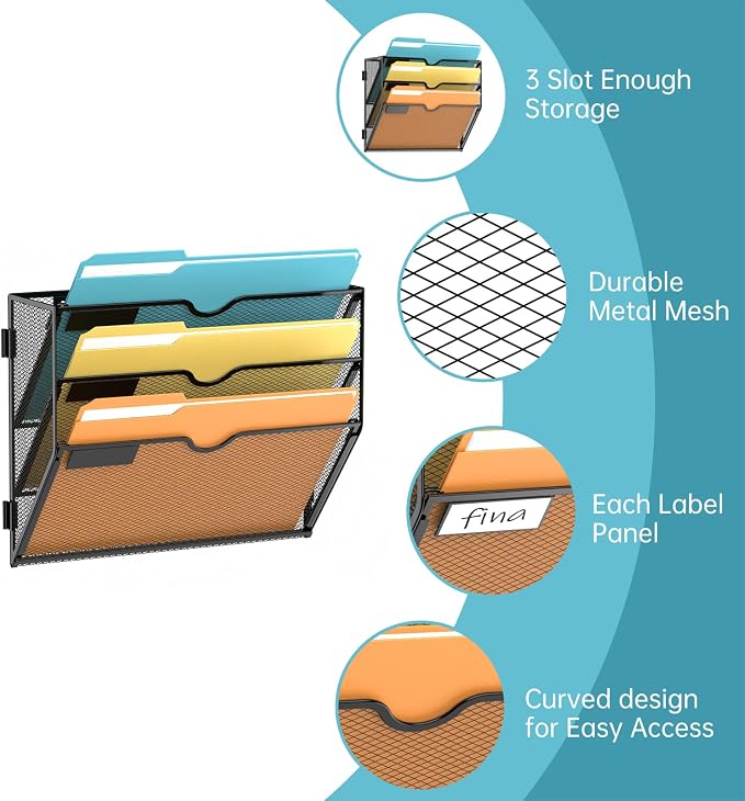 SUPEASY 3 Tier Wall File Organizer, Hanging Wall Mounted Mail Organizer - Image 3
