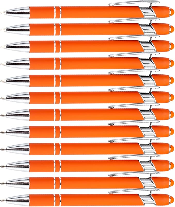 Pasisibick 12-Pack Orange Ballpoint Pens - 2 in 1 Metal Stylus - Image 6