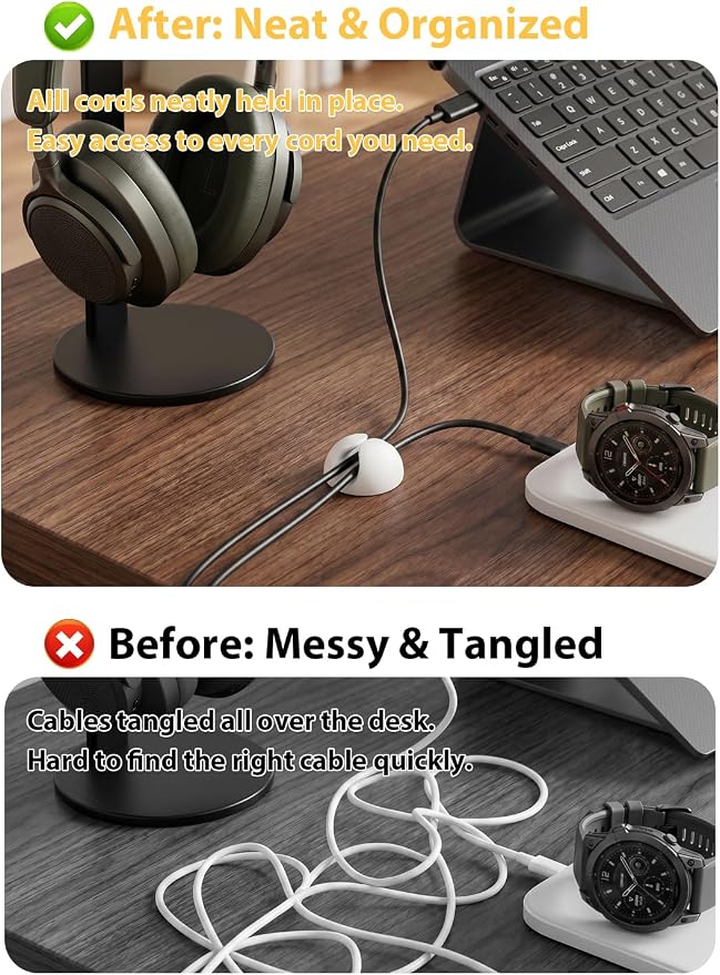 Shintop Cable Clips, 6 Pack White Cord Holder Cable Management Wire Organizer - Image 3