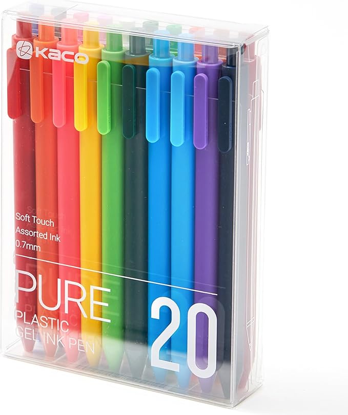 Kaco PURE Gel Pens Color Ink 20 Pieces Assorted 0.7 mm, Medium Point, Aesthetic by Kaco