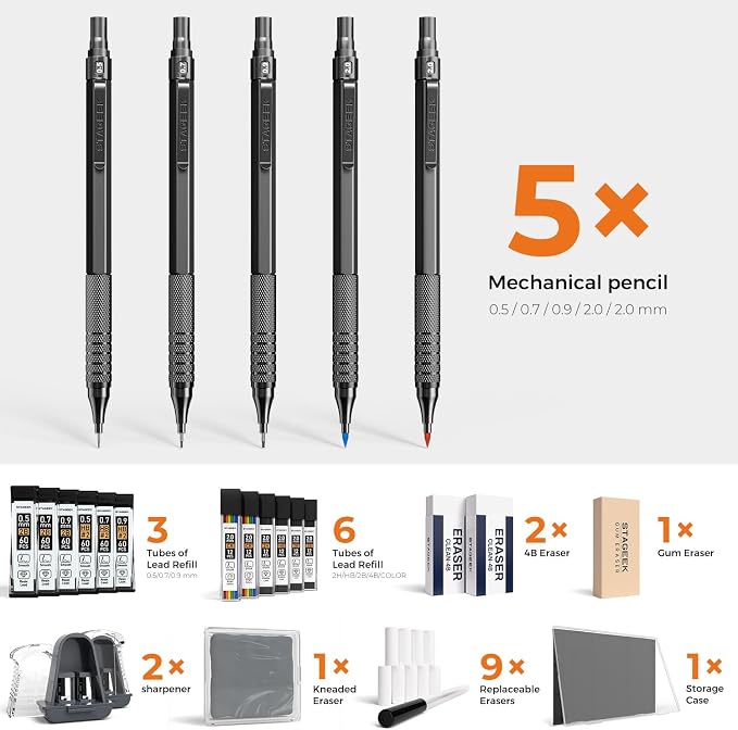 STAGEEK 25PCS Art Mechanical Pencil Set, Eraser - Image 5