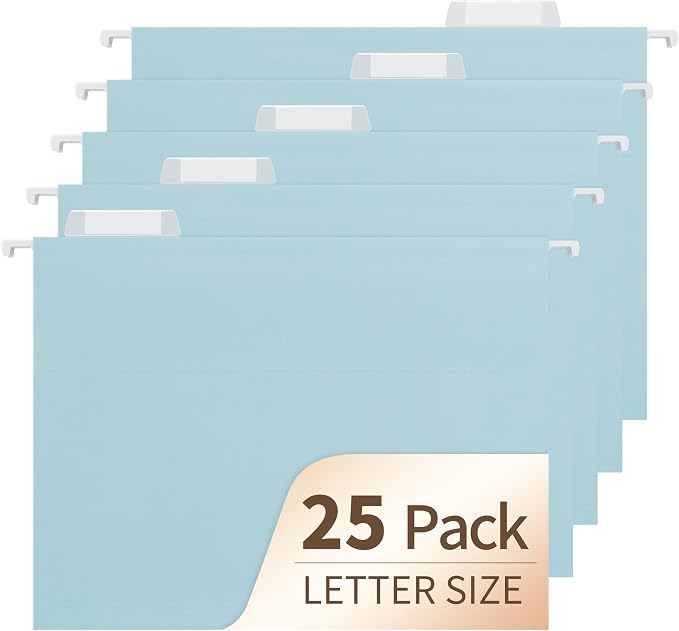 Light Blue Hanging File Folders, 25 Pack Letter Size File Folders by fwipiyo