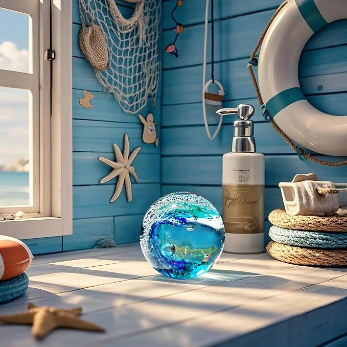 Hand Blown Ocean Wave Glass Ball ：Unique Gift - Image 3