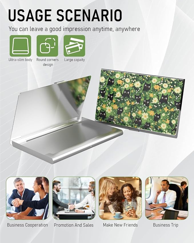 Business Card Metal Slim Organizer, Professional Stainless Steel Square Pocket - Image 6