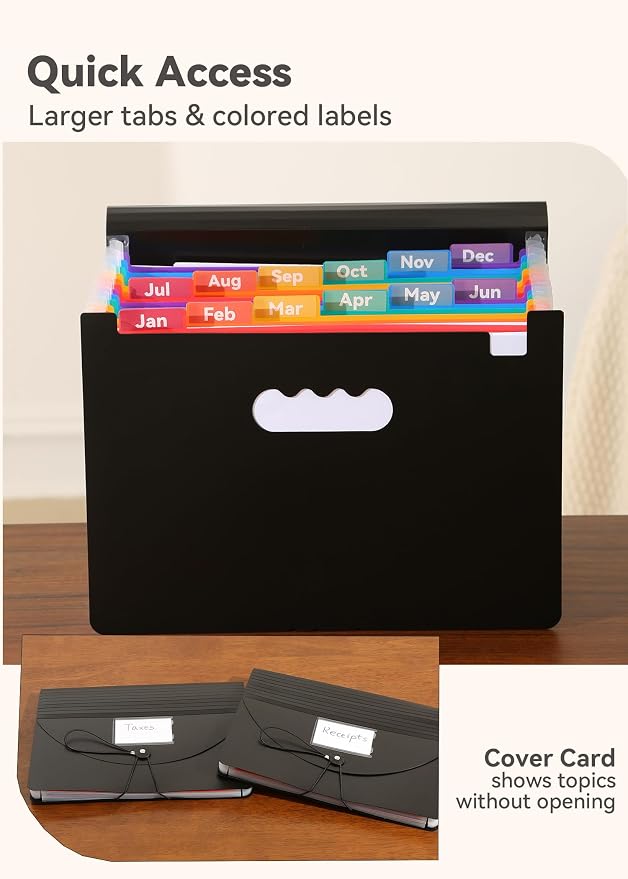 SortRax Accordion File Organizer 12 Pockets, Monthly Bill Receipt Tax Organizer - Image 4