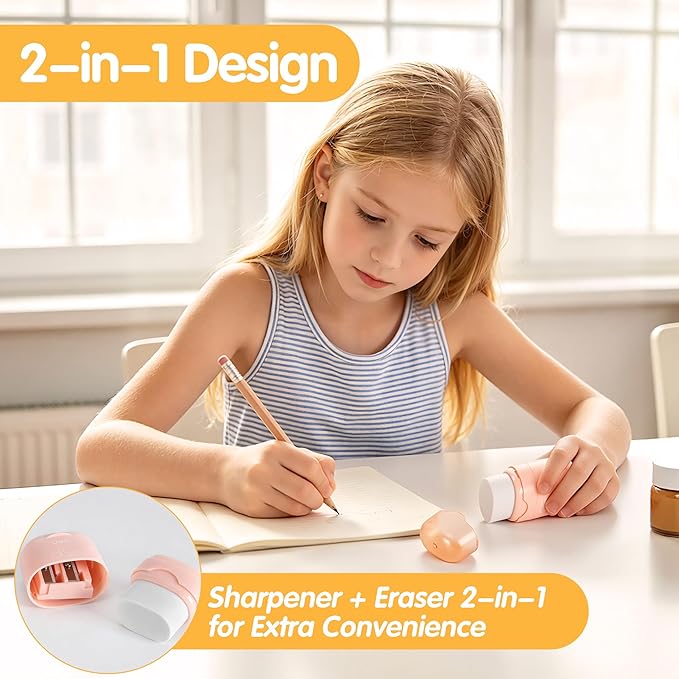 Deli Pencil Sharpener & Eraser, 24 Pack Pencil Sharpeners Manual, Dual Holes - Image 3