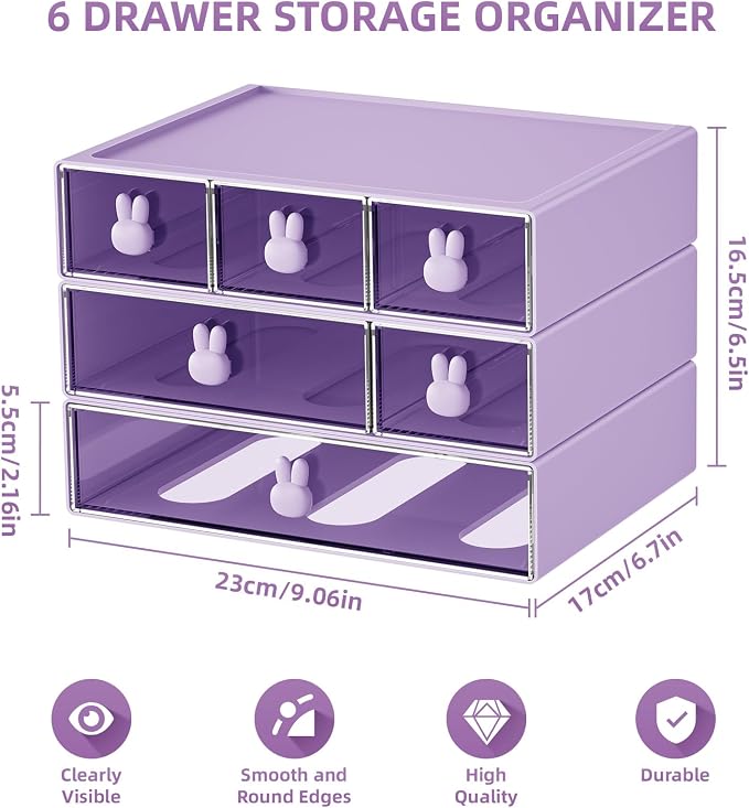 Marbrasse Desk Organizer with 6 Drawers, 3 Tier Stackable Storage Drawers - Image 2