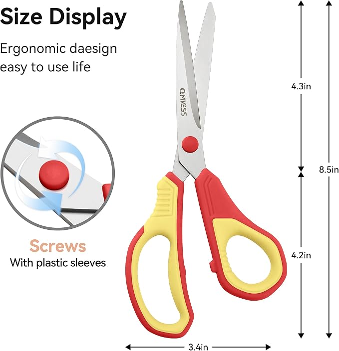 QMVESS 8.5" Scissors All Purpose 3 Pack, Ultra Sharp 2.5mm Thick Blade Scissors - Image 3