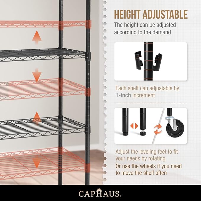 CAPHAUS NSF Commercial Grade Heavy Duty Wire Shelving w/Wheels, Leveling Feet & - Image 4