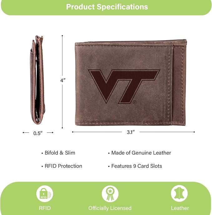 Team Sports America NCAA Virginia Tech Front Pocket Slim Wallet - Image 4