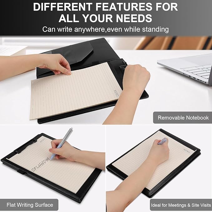Portfolio Folder Padfolio with A4 Clipboard, Professional PU Leather Folder - Image 3