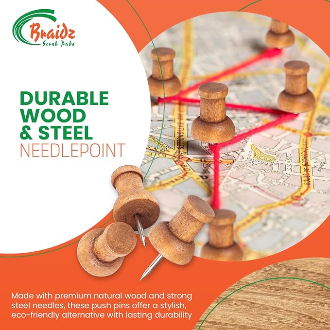 Wood Push Pins for Bulletin Board 100 Pcs– Wooden Decorative Push Pin- Thumb - Image 3