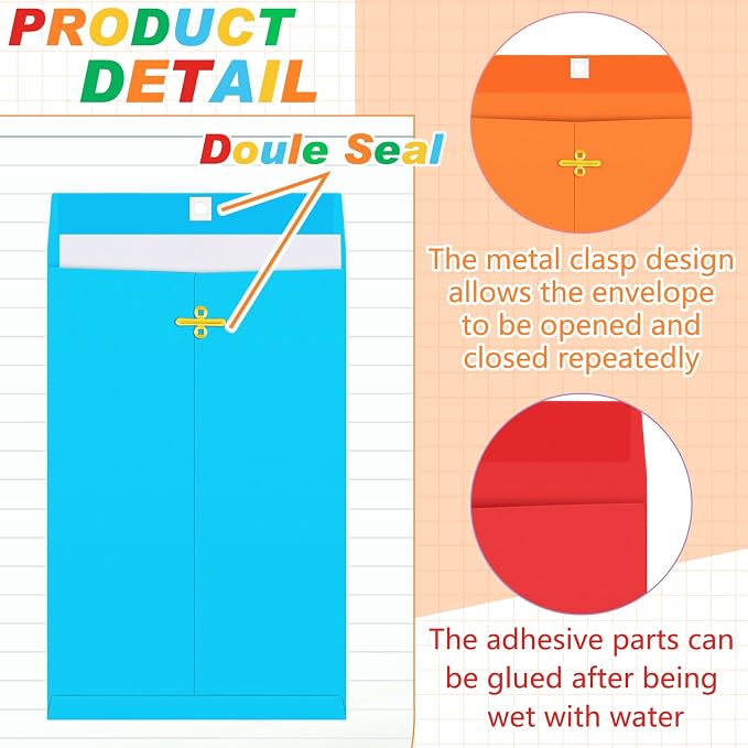 Geyee 100 Pcs Clasp Manilla Envelopes 6 x 9 Inch Gummed Colored Envelopes - Image 3