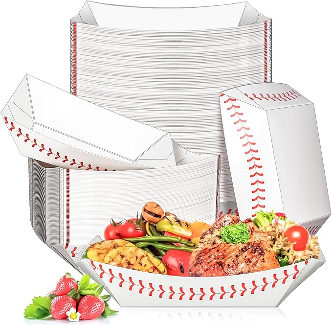 50 Pack 3Lb Paper Food Boat Trays, Baseball Birthday Decorations Baseball Party by MotBach