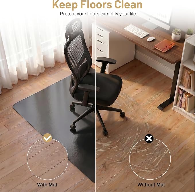 Black Office Chair Mat for Hardwood Floors 36" x 48", Heavy Duty Floor - Image 3