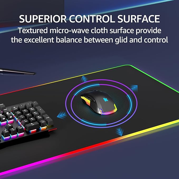 KTRIO RGB Large Gaming Mouse Pad, 31.5 x 11.8 in, RGB Black, XL | Smooth - Image 3