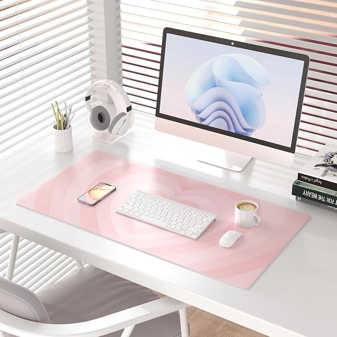 Colorful Star Large Mouse Pad Pink, Girly Desk Mat Aesthetic PU Leather Laptop - Image 2