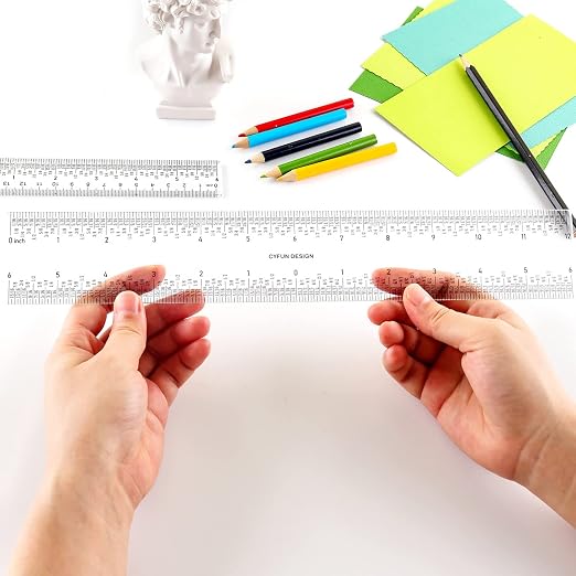6PCS 6''/12 '' Acrylic Clear Edge Rulers T-Square Ruler, inches and Metric - Image 8