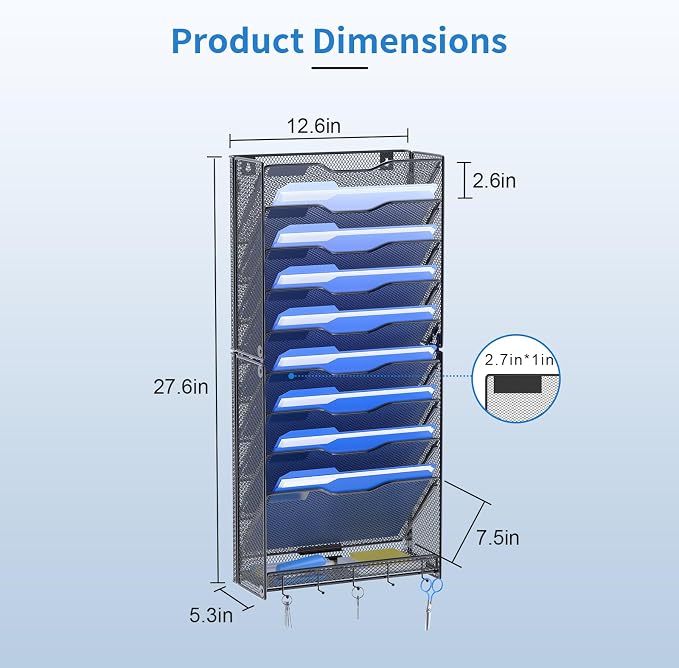 OUTWOLF 10 Tier Hanging Wall File Organizer Wall Mount Paper Document Folder - Image 5